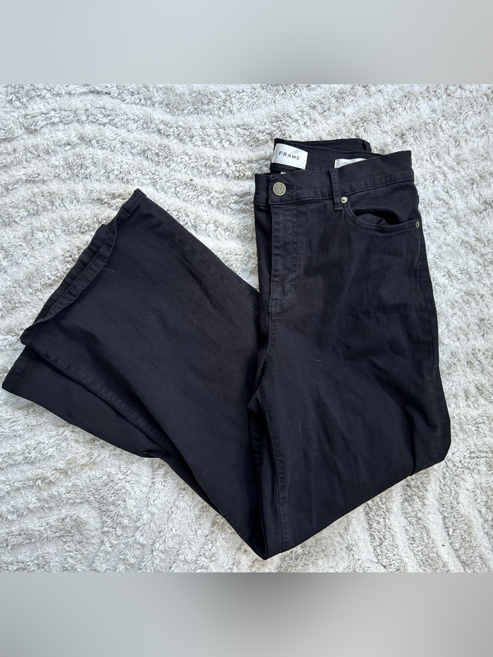Frame Denim Black Slim Palazzo Jeans, High Rise Wide Leg